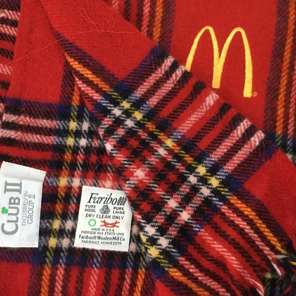 McDonald's Wool Stadium Blanket NIP Faribo Faribault Throw Tartan Plaid Red